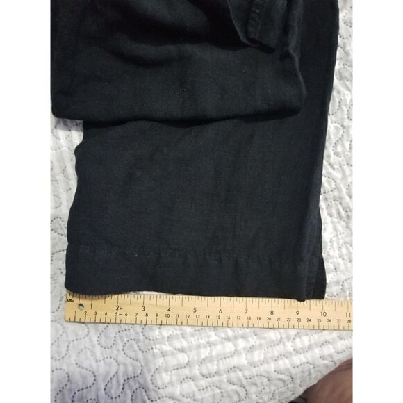 Spirit Linen Blend Navy Wide leg Cropped pants Sz Med.  Comfort Waist Split Hem - Picture 9 of 9